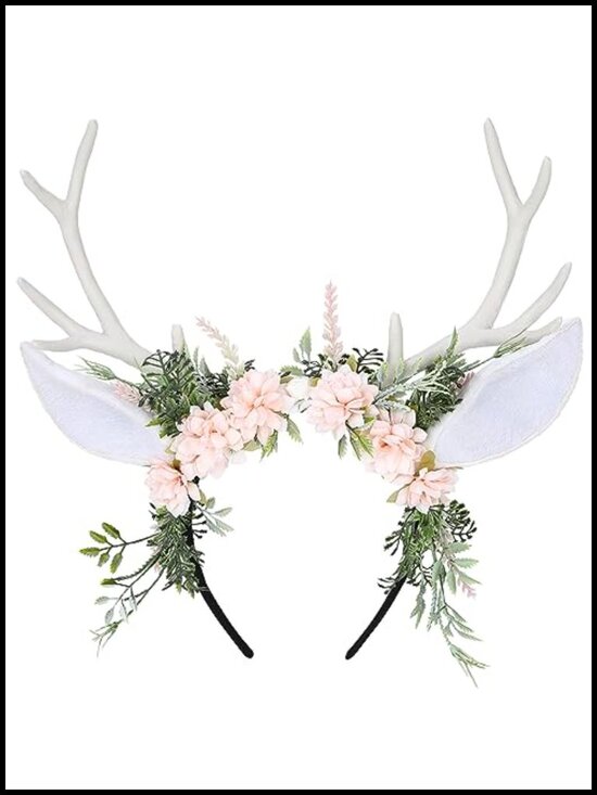 Handmade Deer Ear Flower Antler Headband Woodland Floral Fairy Costume Accessory main image 5